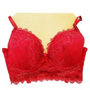 Vintage Hot Pink / Red Cropped Bustier Bralette w/ Lace Sz 34 B